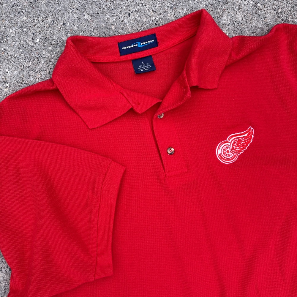 Vintage Storm River Detroit Red Wings‎ Polo Shirt Mens Large NHL Hockey Red